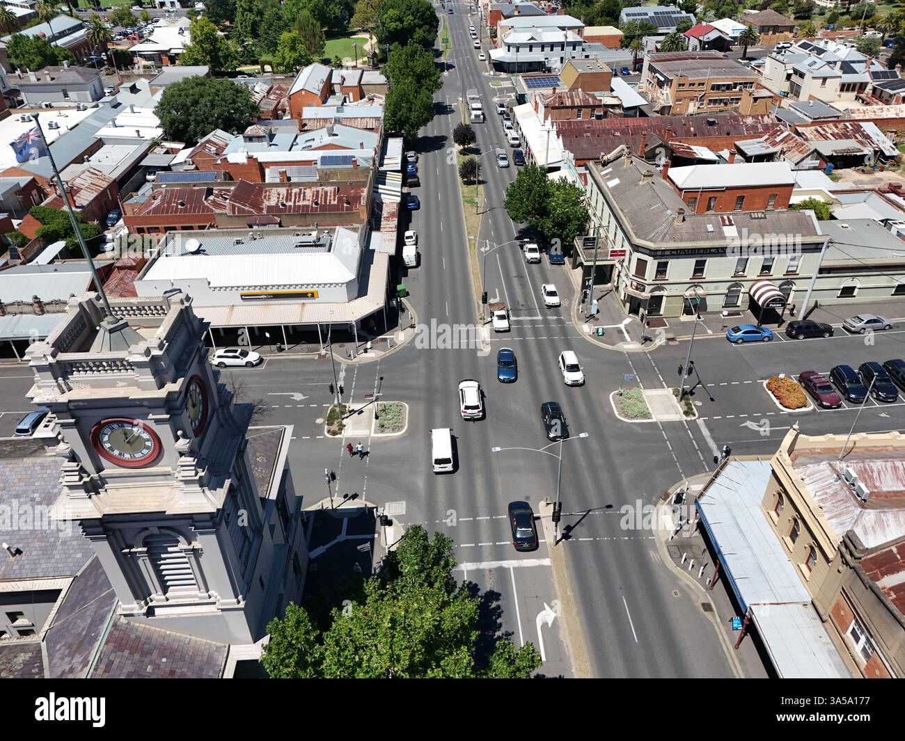Luftaufnahme des Stadtzentrums von Castlemaine, Victoria Australien Stockfoto