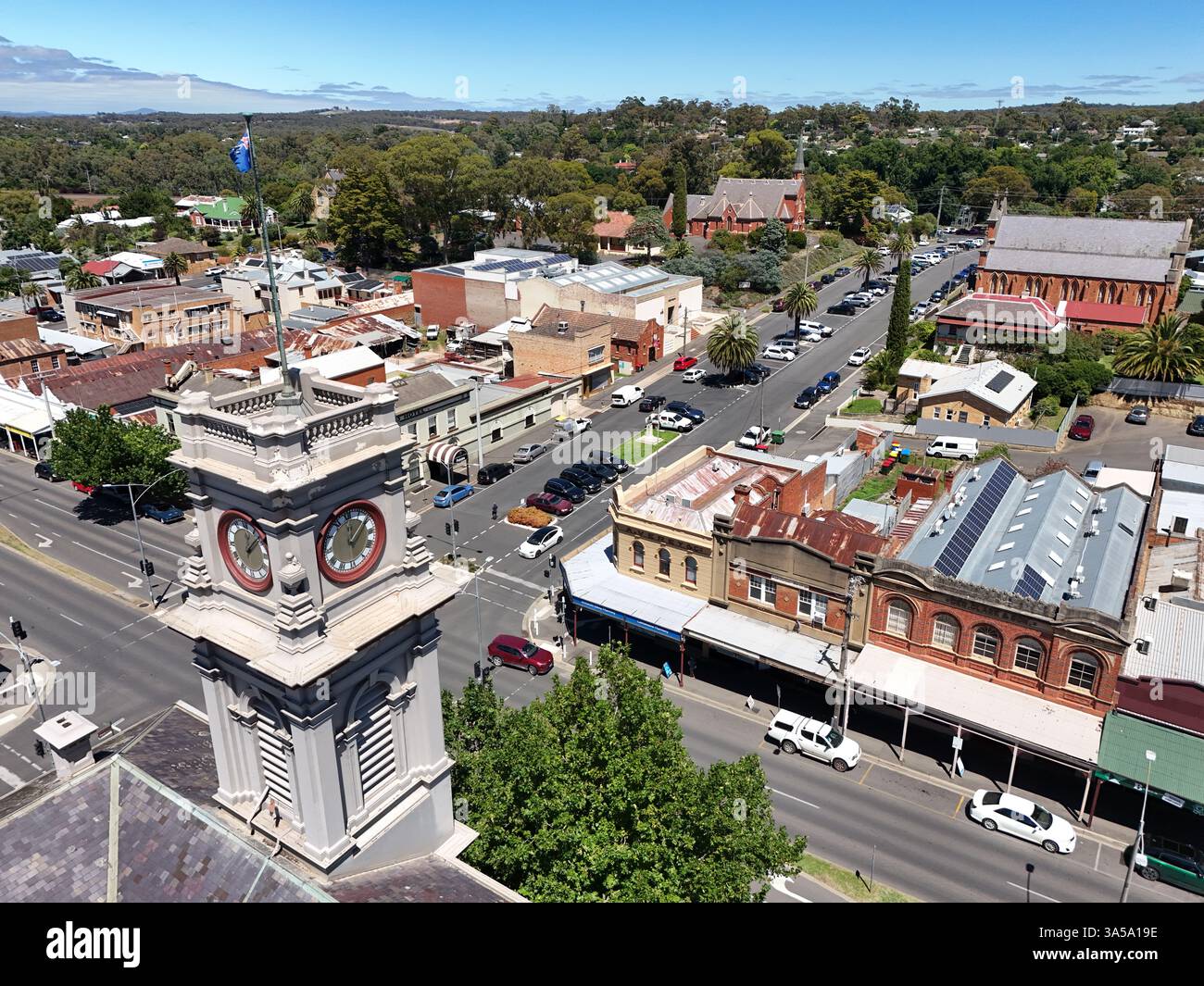 Luftaufnahme des Stadtzentrums von Castlemaine, Victoria Australien Stockfoto