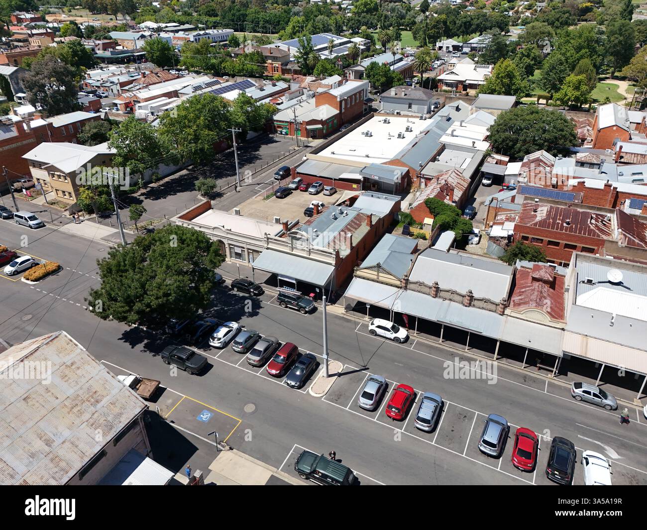 Luftaufnahme des Stadtzentrums von Castlemaine, Victoria Australien Stockfoto
