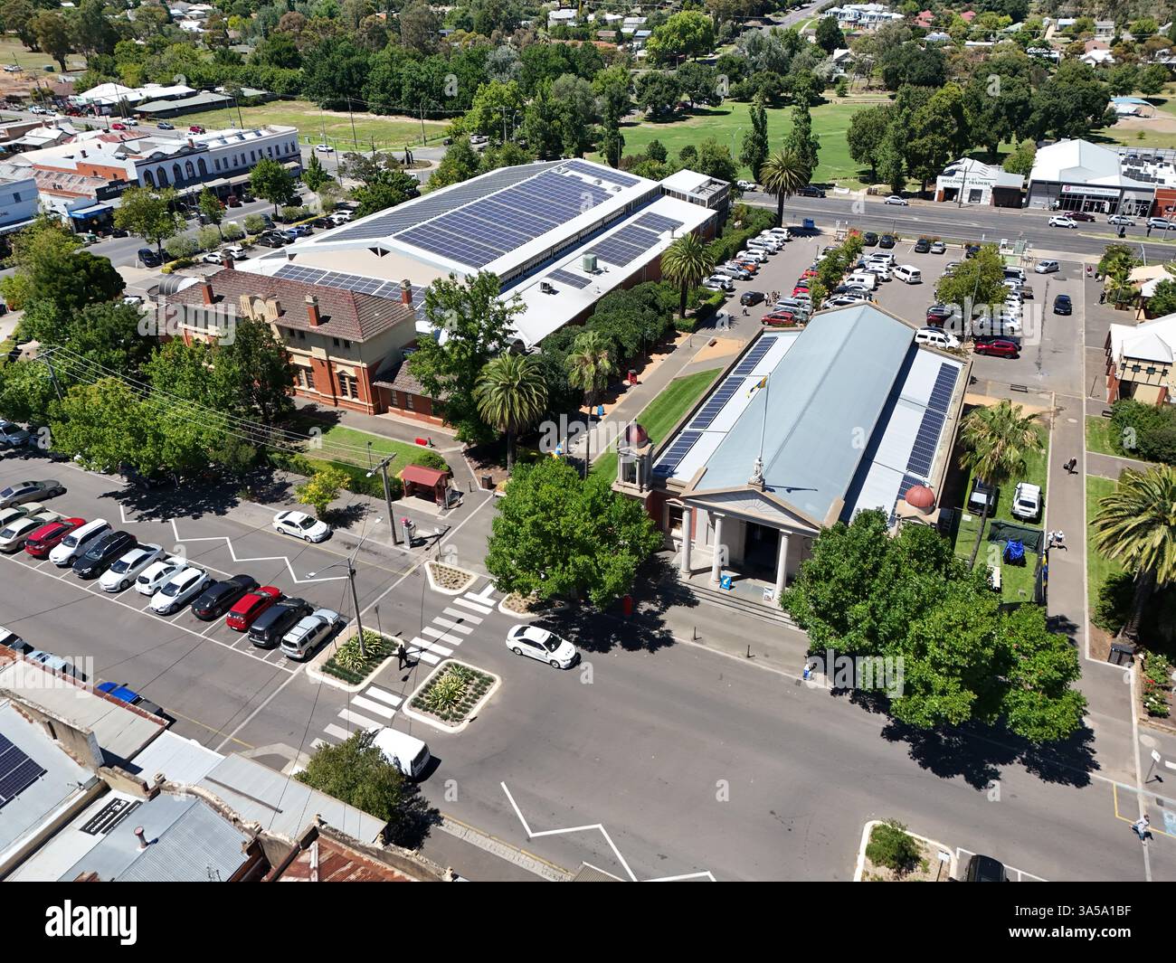 Luftaufnahme des Stadtzentrums von Castlemaine, Victoria Australien Stockfoto
