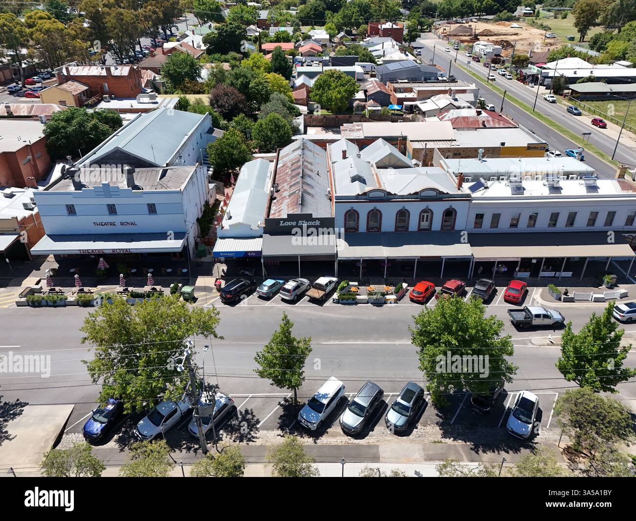 Luftaufnahme des Stadtzentrums von Castlemaine, Victoria Australien Stockfoto