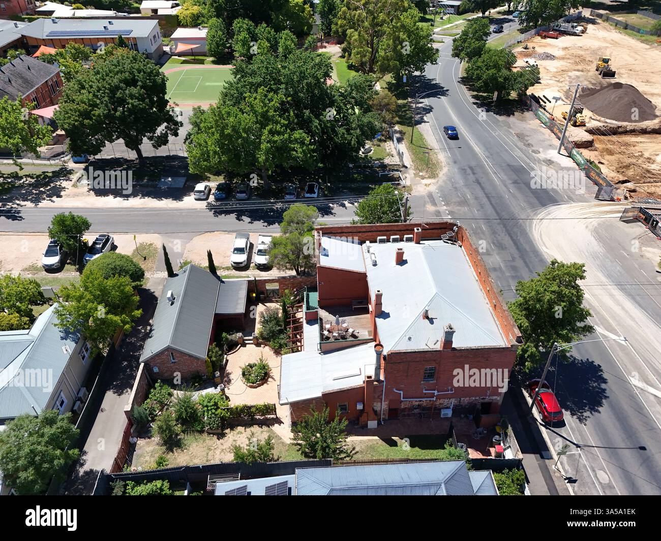 Luftaufnahme des Stadtzentrums von Castlemaine, Victoria Australien Stockfoto