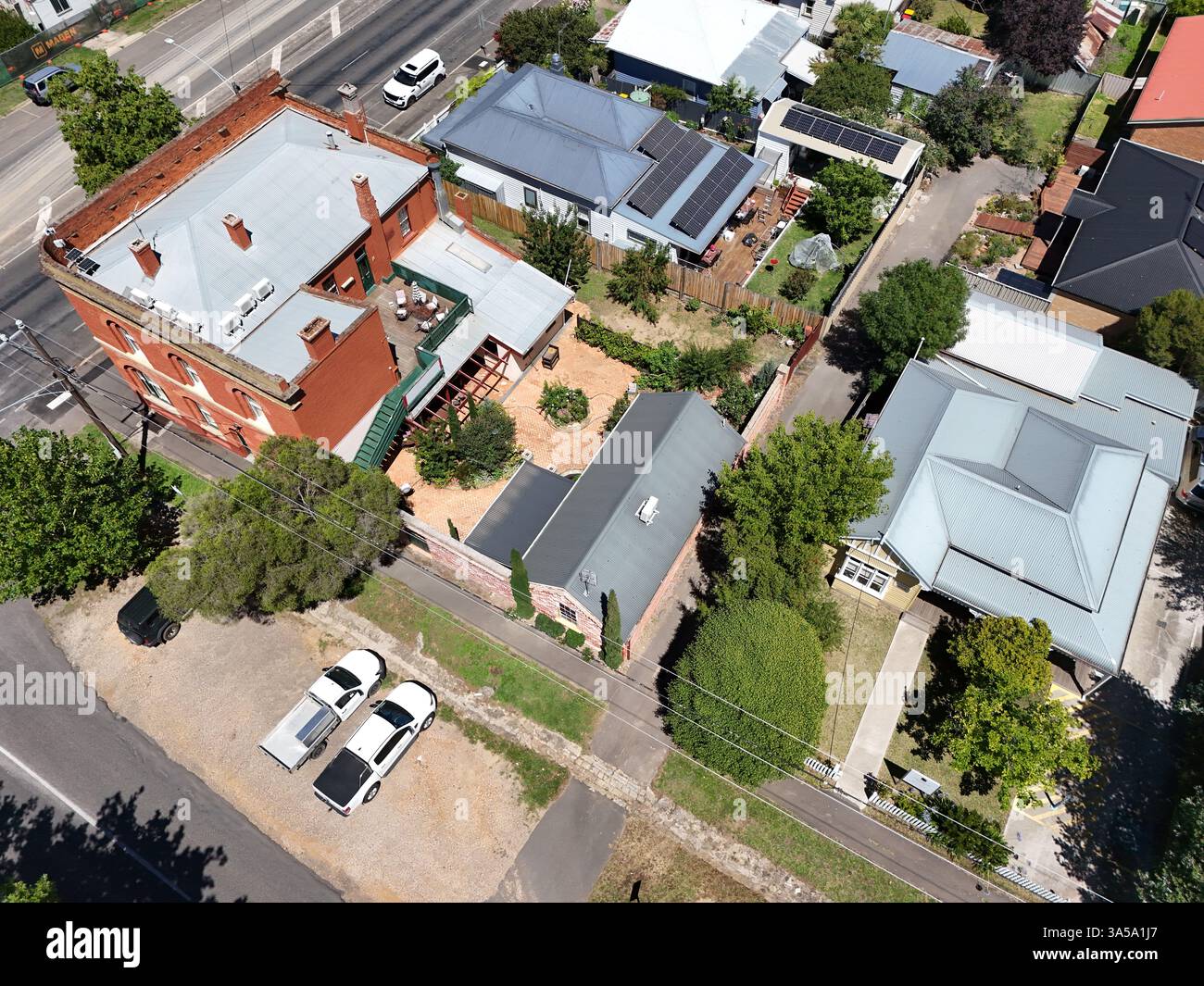 Luftaufnahme des Stadtzentrums von Castlemaine, Victoria Australien Stockfoto