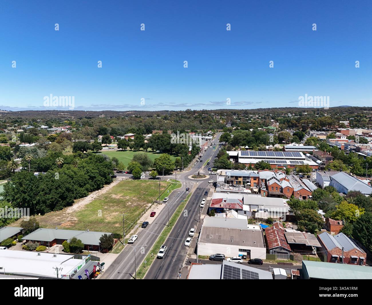 Luftaufnahme des Stadtzentrums von Castlemaine, Victoria Australien Stockfoto