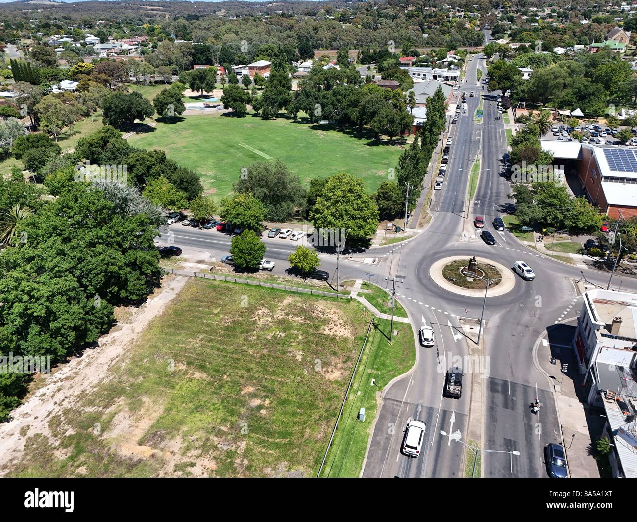 Luftaufnahme des Stadtzentrums von Castlemaine, Victoria Australien Stockfoto