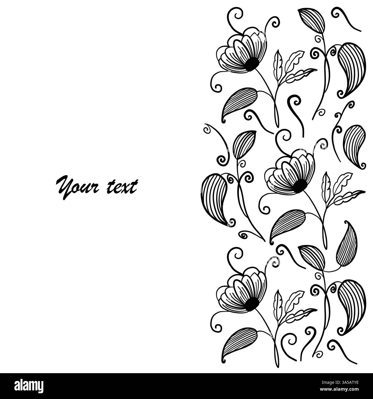 Schöne handgezeichnete schwarze Kunstblume II Stock Vektor