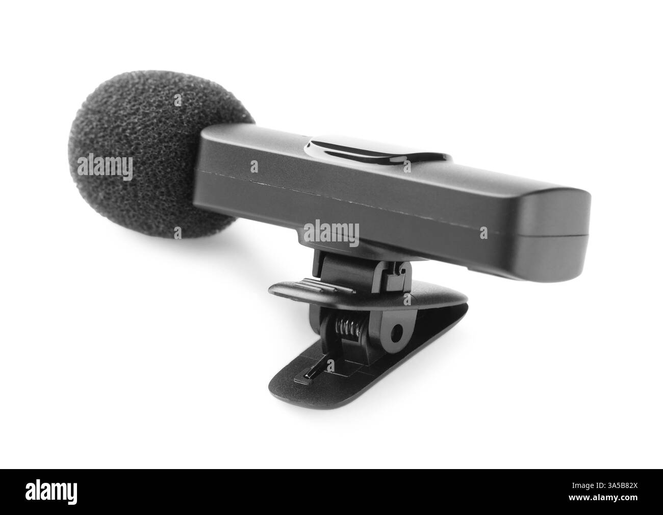 Lavalier-Mikrofon isoliert auf weiß. Audiogeräte Stockfoto