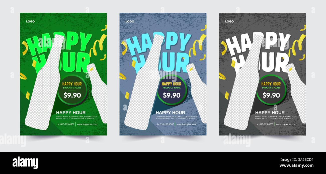 Happy Hour-Werbeplakat, bearbeitbare Preise. Ideal für Barangebote, Pub-Werbung und Restaurant-Drinks Stock Vektor
