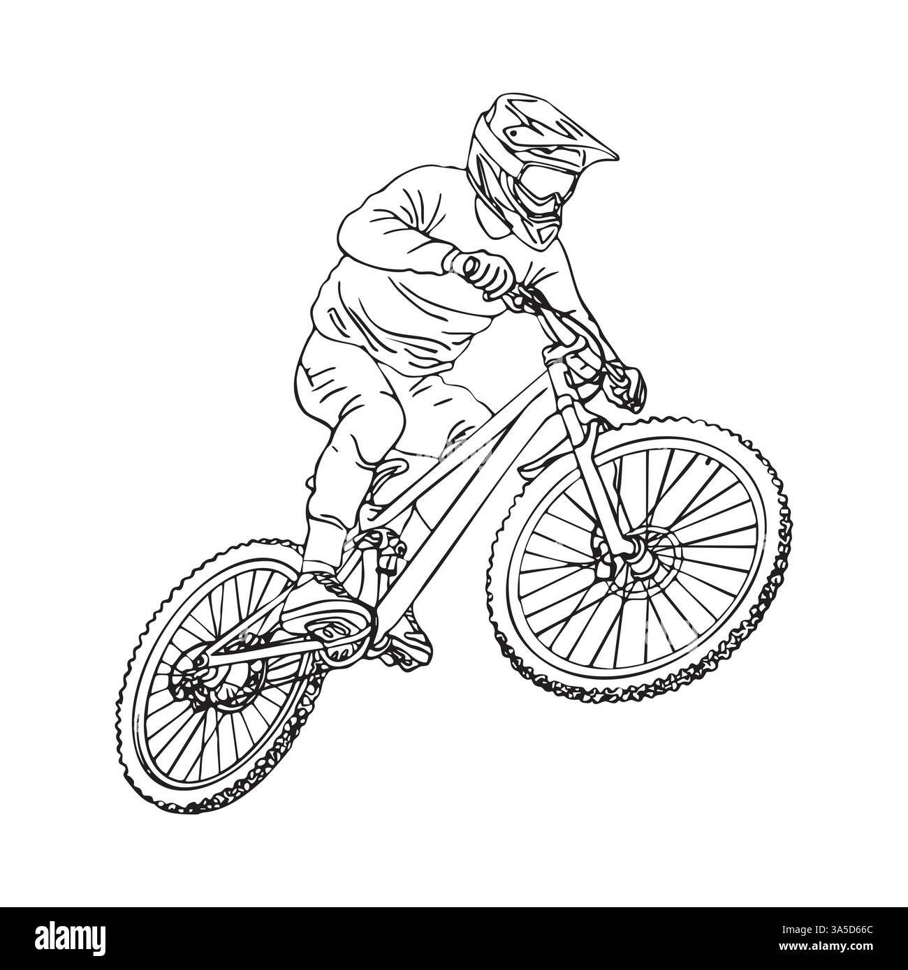 Eine Abbildung, die einen Mountainbiker zeigt, der in dynamischer Pose fährt Stock Vektor