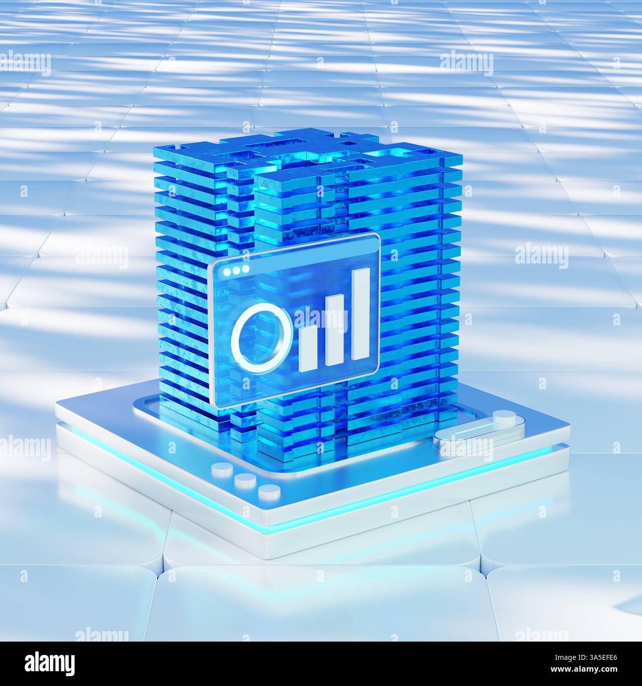 3D-Symbol für Cloud-Computing, das mit einem Server verbunden ist und moderne Datenverarbeitungstechnologie darstellt. Stockfoto