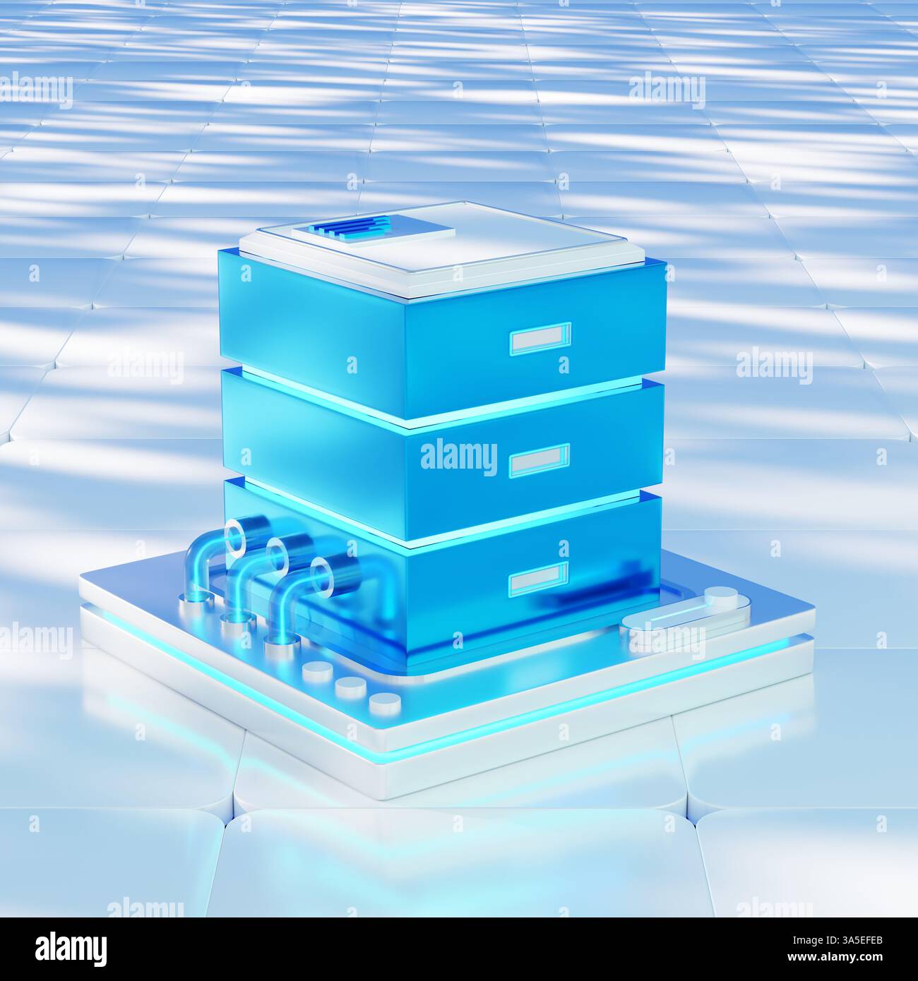 3D-Symbol für Cloud-Computing, das mit einem Server verbunden ist und moderne Datenverarbeitungstechnologie darstellt. Stockfoto