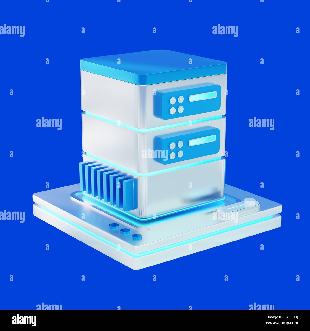 3D-Symbol für Cloud-Computing, das mit einem Server verbunden ist und moderne Datenverarbeitungstechnologie darstellt. Stockfoto