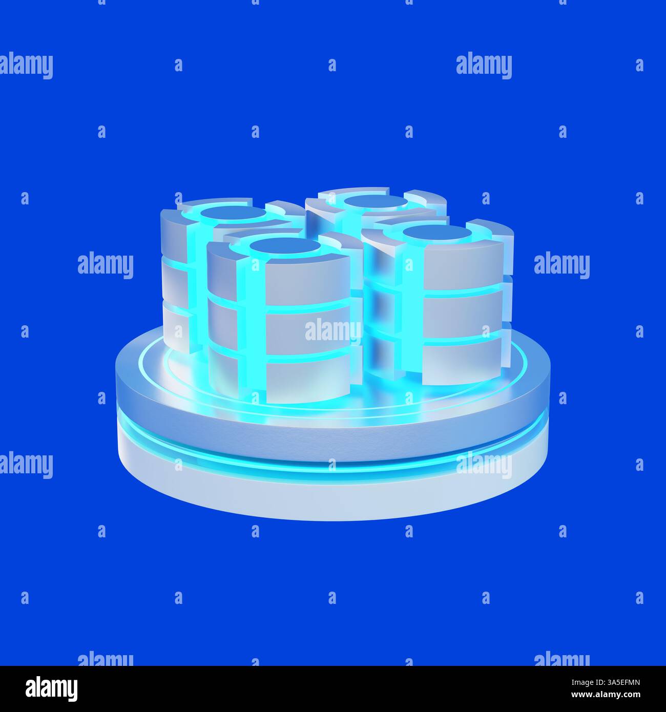 3D-Symbol für Cloud-Computing, das mit einem Server verbunden ist und moderne Datenverarbeitungstechnologie darstellt. Stockfoto