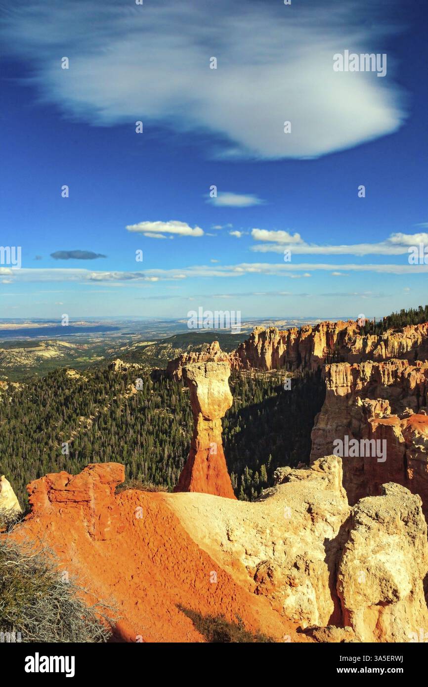 Der Hoodoo ist Thors Hammer. Hoodoos sind einzigartige geologische Strukturen, die durch Erosion entstehen. Der Sonnenuntergang. Bryce Canyon in den USA. Das natürliche Amphitheater Stockfoto