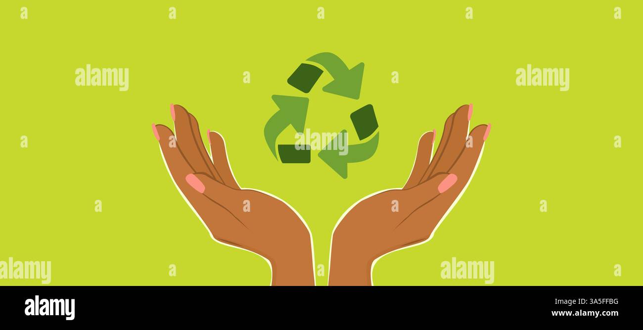 Hände, die ein Symbol für ein ökologisches Symbol halten, Vektor-Illustration. Cartoon-Person schützt die Welt und bewahrt das Konzept des Öko-Aktivismus der Natur Stock Vektor