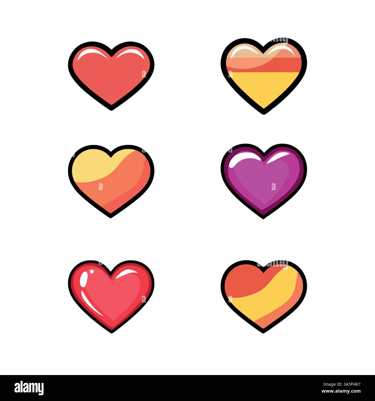 Hier ist eine fesselnde Sammlung von lebendigen Pixel-Art-Herz-Ikonen, die sie in einer Vielzahl von Farben und Stilen präsentieren Stock Vektor