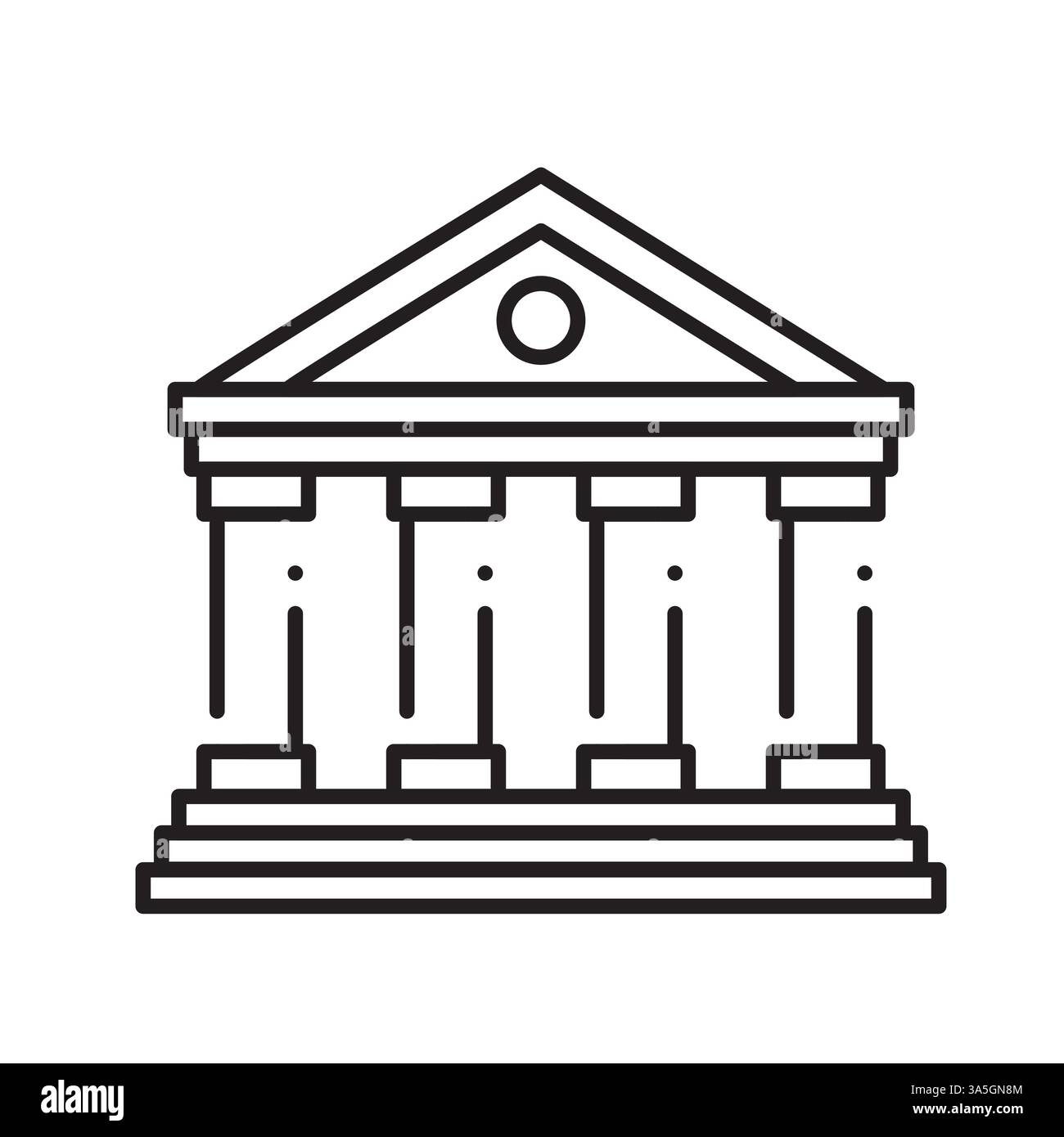 Symbol für Regierungsgebäude, Universität, Museum oder Bankgebäude. Klassische griechische Architektur. Lineare Vektordarstellung isoliert auf weißem Hintergrund. Stock Vektor