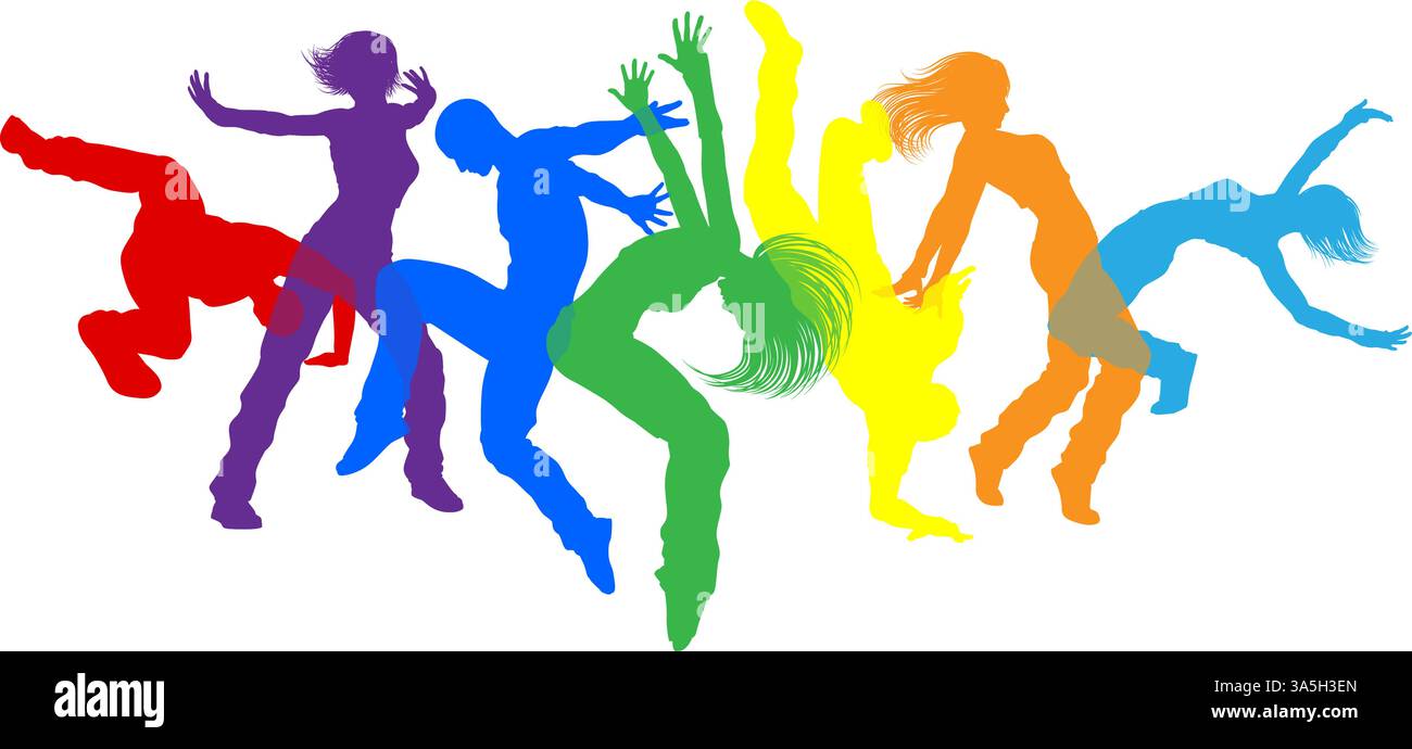 Tänzerinnen Silhouette Street Dance Posiert Silhouetten Stock Vektor