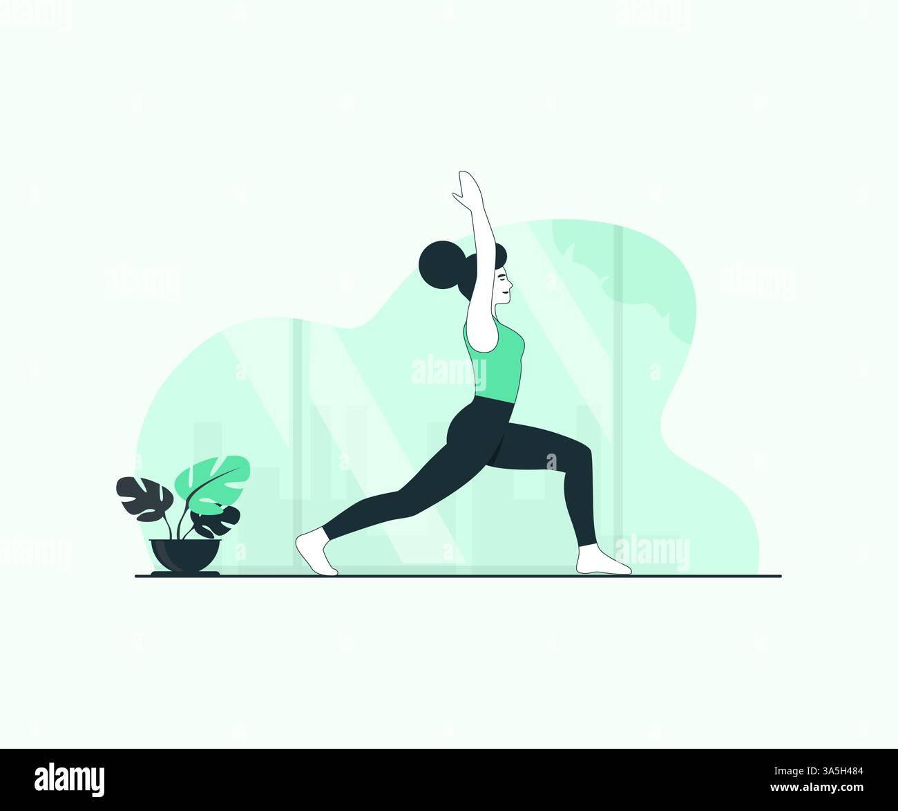 Minimalistische Yoga-Illustration einer Frau in Kriegerstellung Stock Vektor