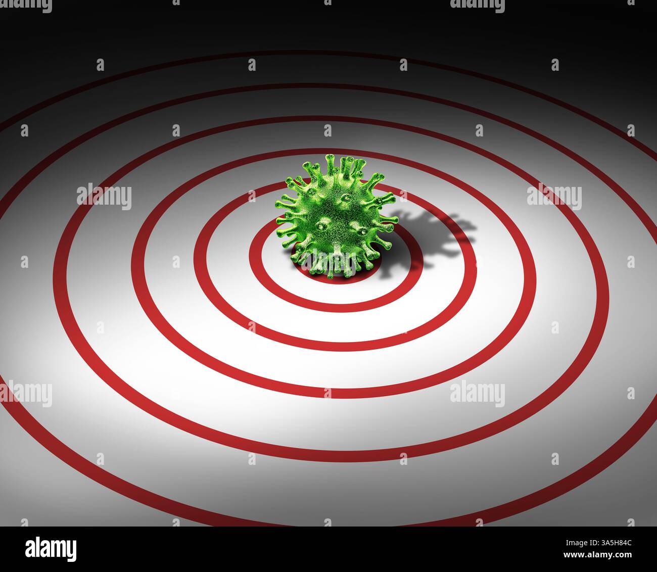Targeting Viruskrankheit als antivirale Medikamente und onkologisches Symbol zur Prävention von Infektionskrankheiten als Virusinfektionsausbruch mit Virologie und Mikro Stockfoto