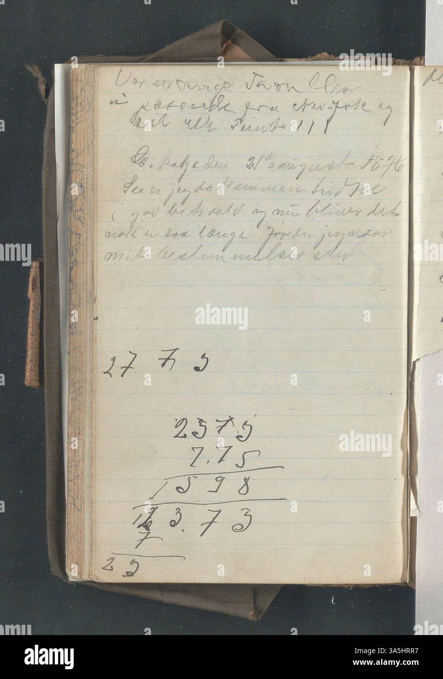 Dieses Einwanderungstagebuch von Ole E. Rølvaag aus dem Jahr 1896 beschreibt seine Abreise von Donna in die Vereinigten Staaten und enthüllt die persönlichen Herausforderungen und Triumphe der norwegischen Einwanderer in den späten 1800er Jahren Stockfoto
