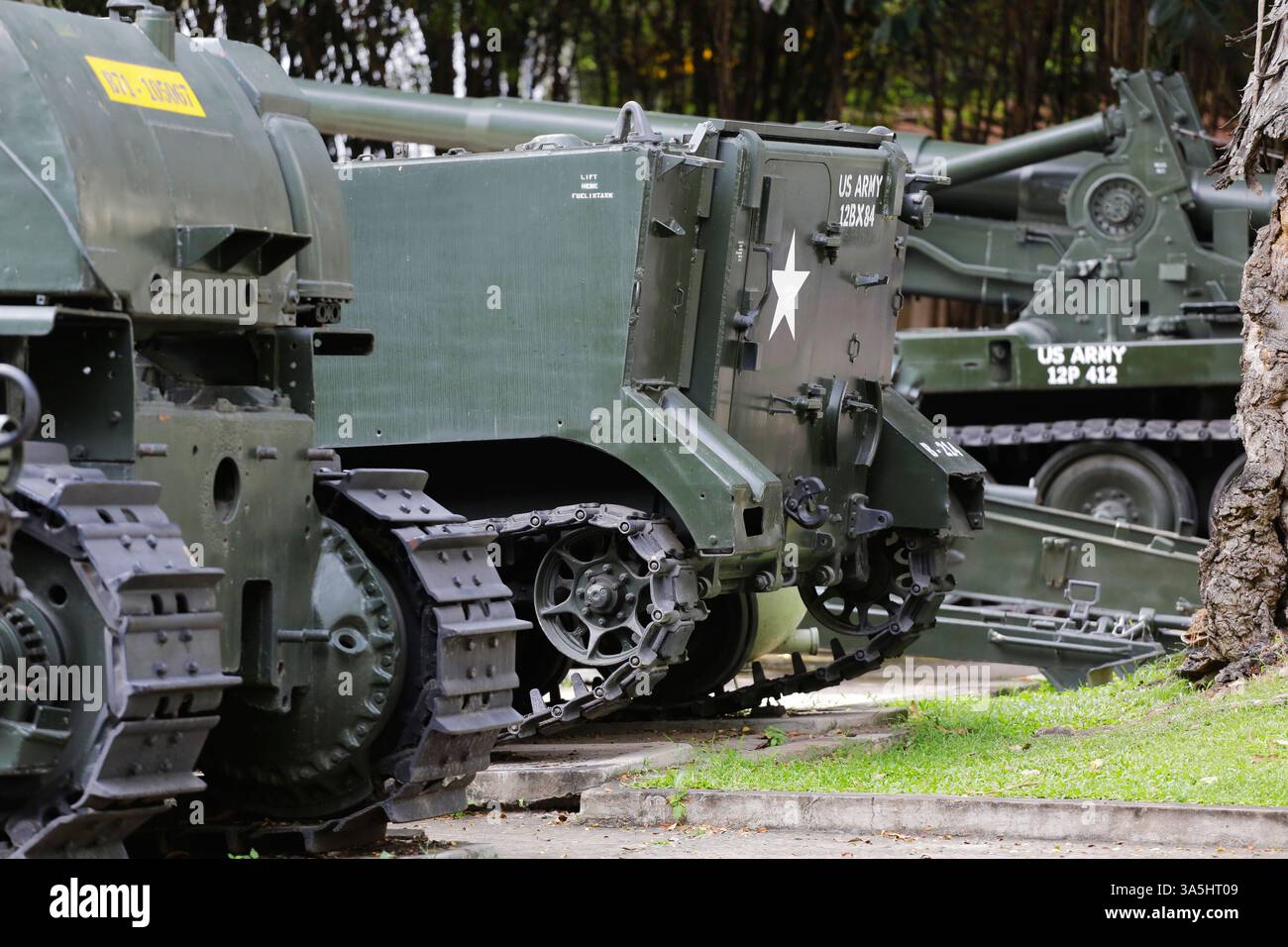 Ho-Chi-Minh-Stadt, Vietnam - 3. Januar 2023: Die patton-Panzer der US-Armee M48 sind im war Remnants Museum zu sehen. Stockfoto