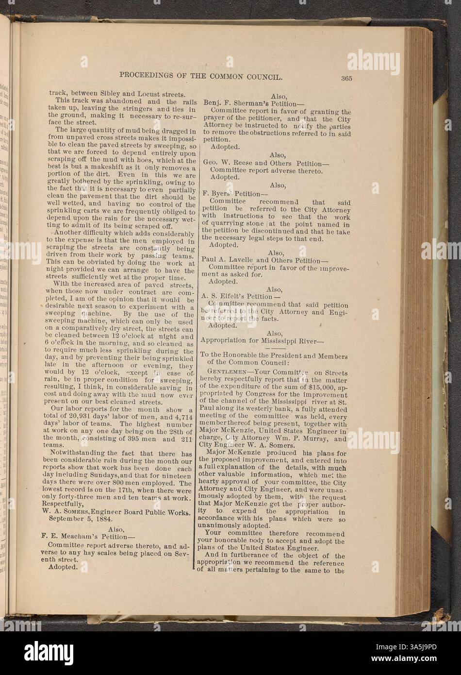 Die Beratungen des Gemeinsamen Rates von St. Paul 1884, in denen wichtige politische Entscheidungen und gesetzgeberische Maßnahmen des Verwaltungsorgans der Stadt dokumentiert werden. Stockfoto