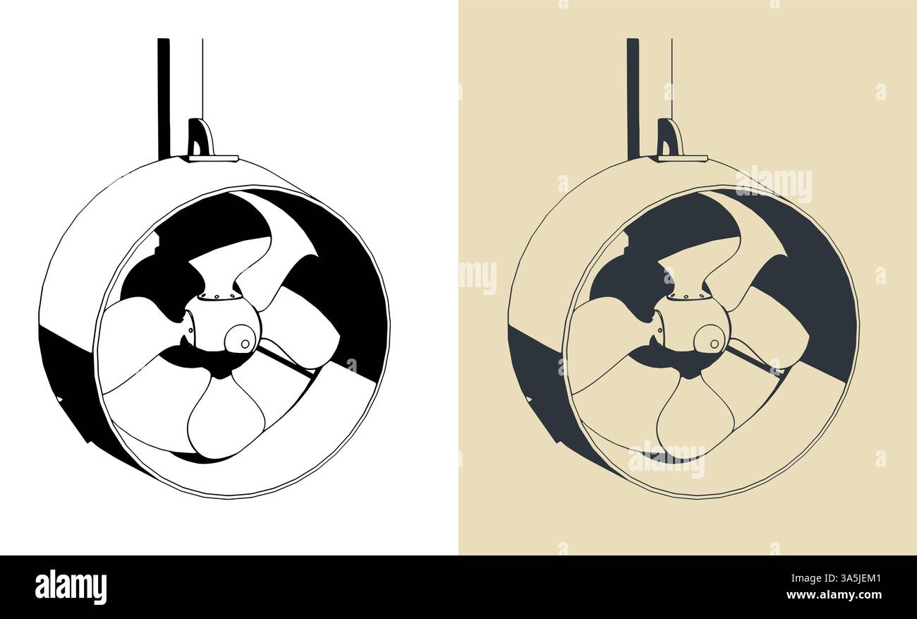 Azimutstrahlruder oder Ruderpropeller stilisierte Illustrationen Stock Vektor