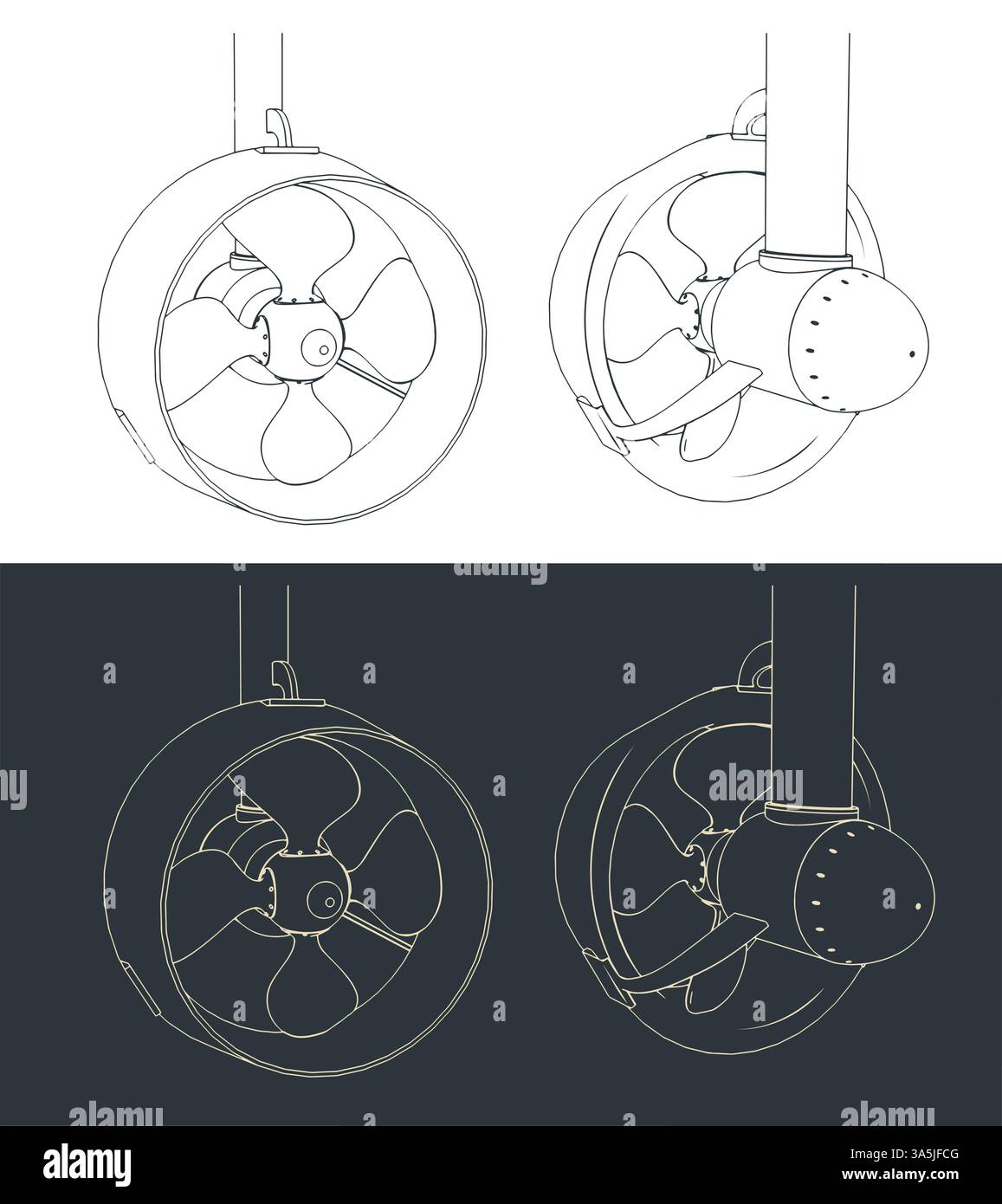 Azimutstrahlruder oder Ruderpropeller stilisierte Illustrationen Stock Vektor