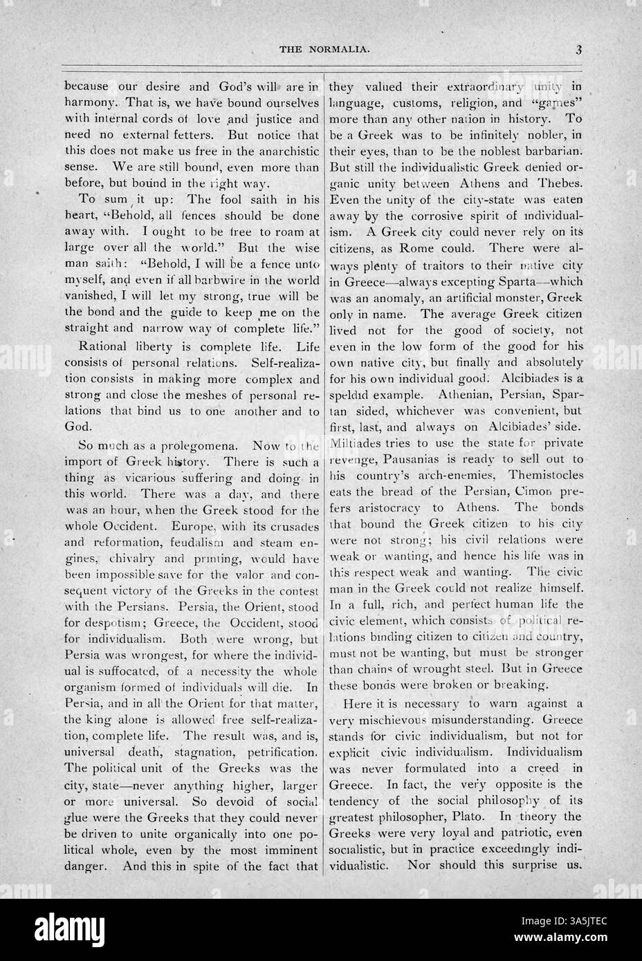 In der Ausgabe des Normalia vom November 1894 werden die Bildungsinhalte hervorgehoben, wobei der Schwerpunkt auf der staatsbürgerlichen Bildung liegt. Der artikel „A Lesson in Civics from Greek History“ wurde von der Fakultät und Studenten der St. Cloud State University verfasst. Stockfoto