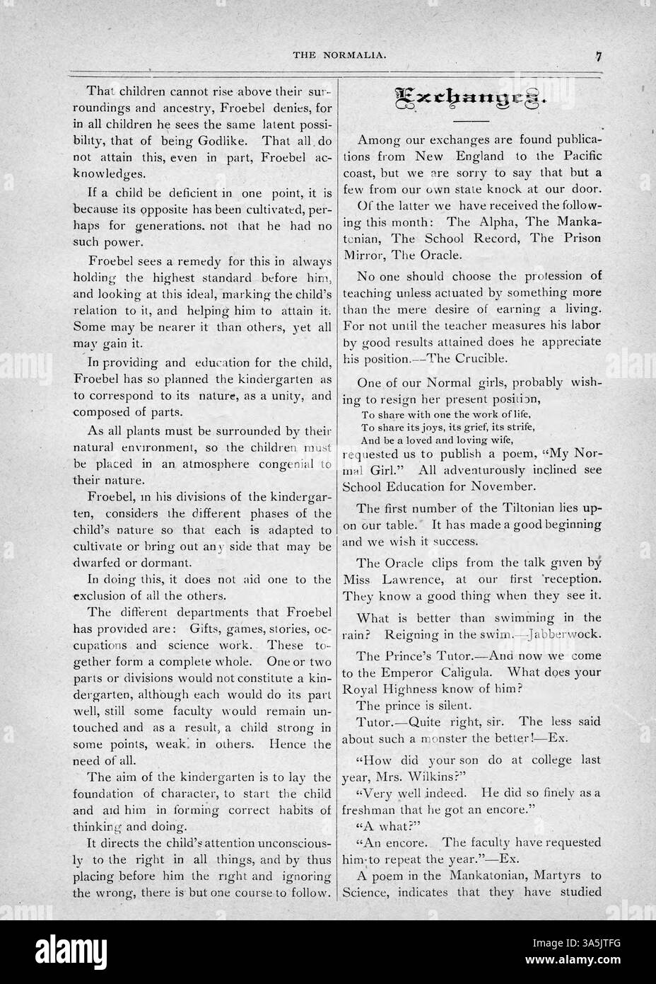 Diese Ausgabe der Normalia von der St. Cloud State University enthält Artikel über die öffentliche Bildung, einschließlich des vorgestellten artikels „Eine Lektion in Civics from Greek History“. Es befasst sich mit bürgerlichen Themen durch Beiträge von Fakultäten und Studenten. Stockfoto