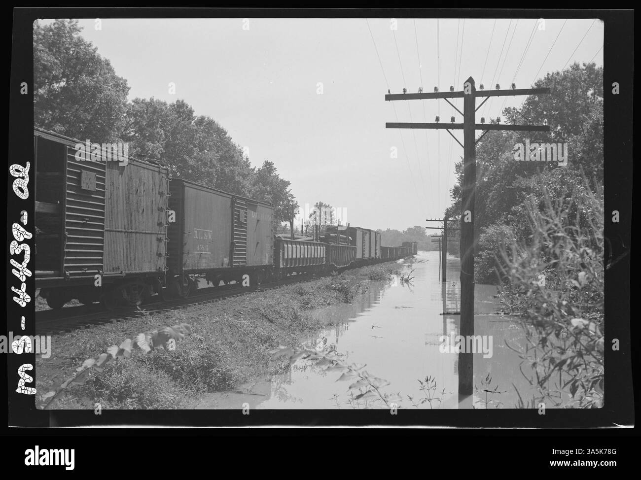 Dieses Bild aus dem Jahr 1946 zeigt Eisenbahnwaggons im Randolph County, Illinois, eine wichtige Transportmethode für die Kohleindustrie, die dazu beiträgt, Güter und Ressourcen über Regionen hinweg zu transportieren. Stockfoto