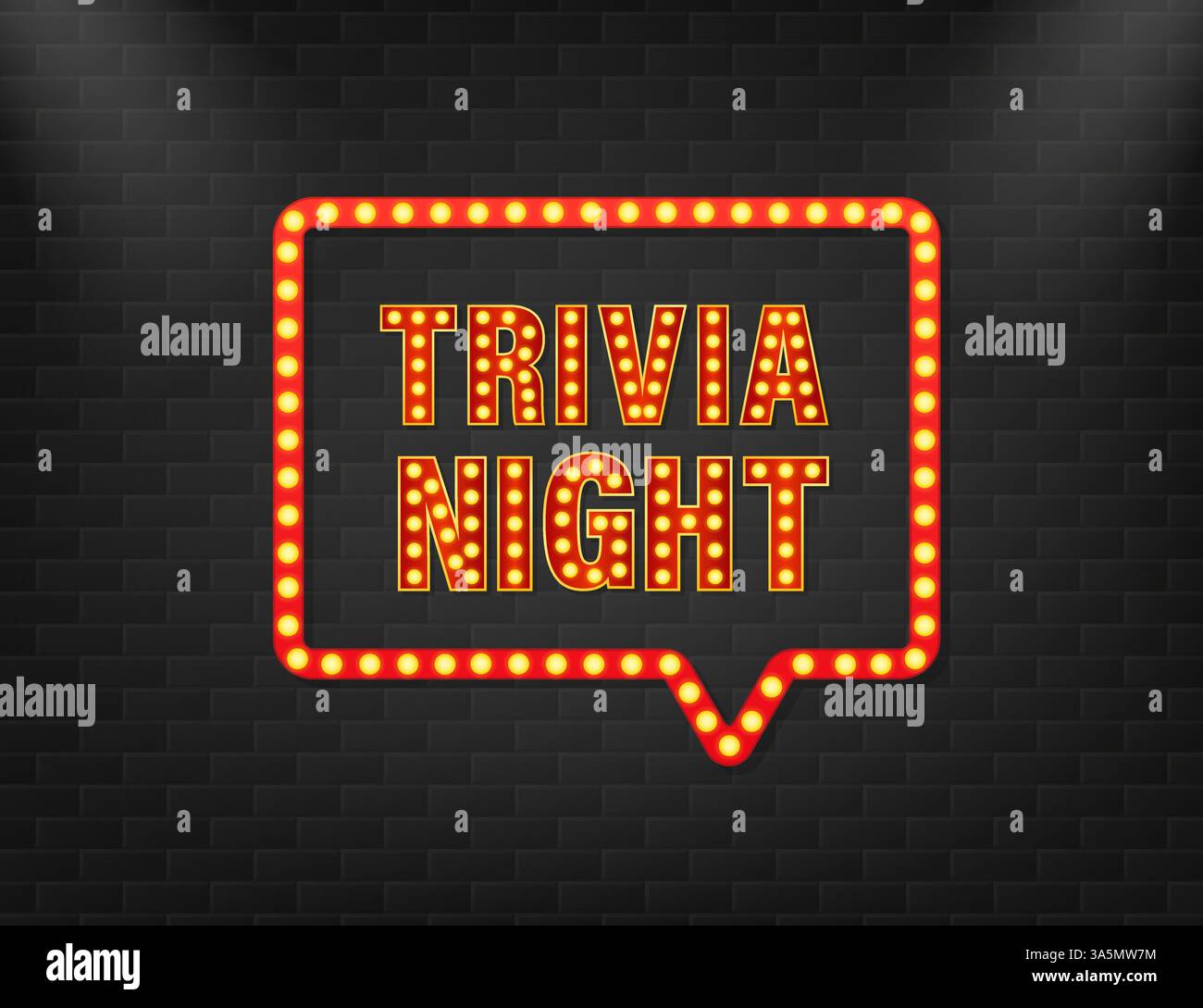 Trivia Nachtlicht für Flyer-Design. Vektorhintergrund. Poster, Banner. Lichtbanner. Vektorabbildung. Spielzeichen. Stock Vektor