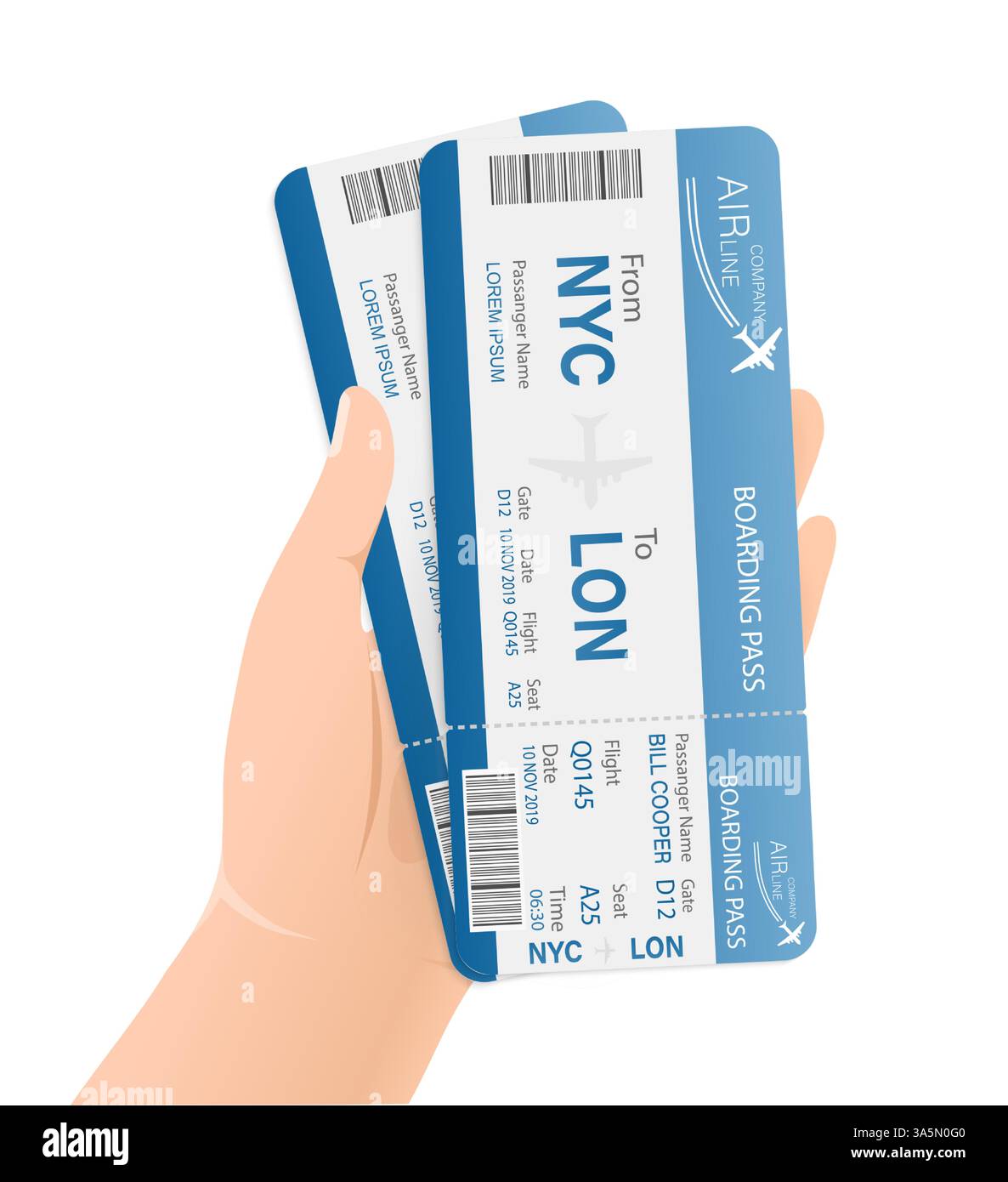 Flache Flugtickets für Papierdesign. Vorlagenvektor. Geschäftskonzept. Vektor für flache Konstruktion. Stock Vektor