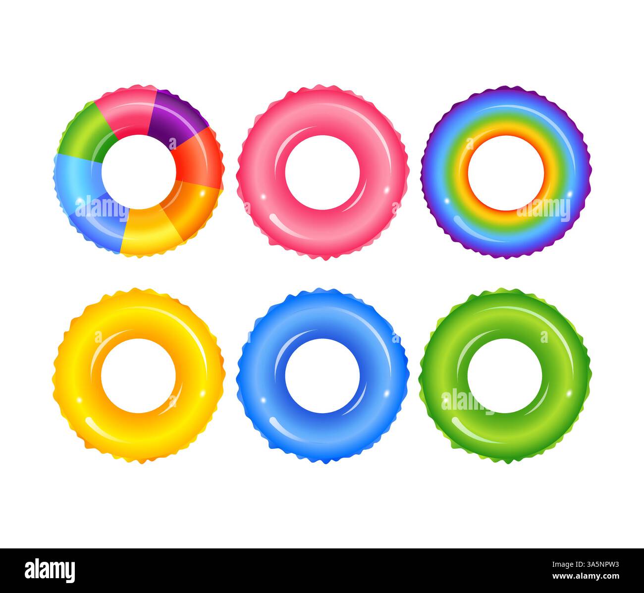 Bunte aufblasbare Gummiringe, die auf der Wasseroberfläche schwimmen Stock Vektor