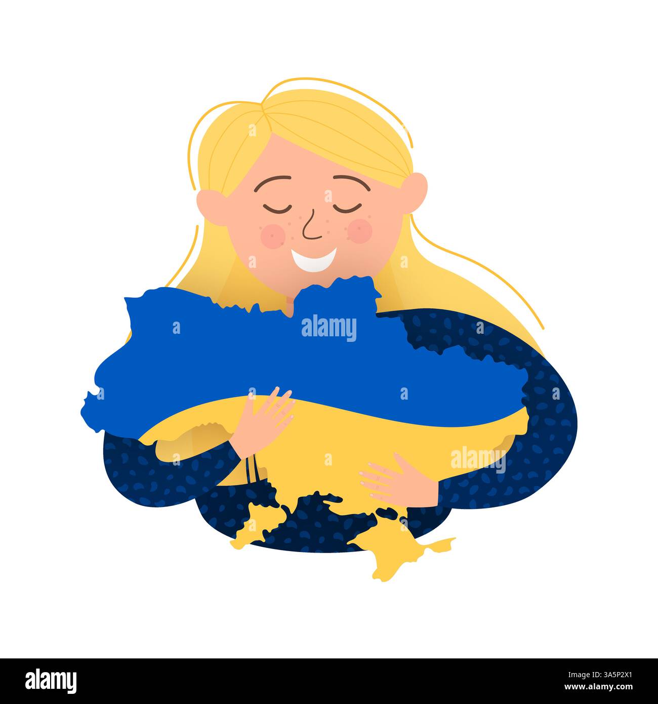 Flagge ukraine-Vektor. Ukrainisches Flaggensymbol mit Mädchen. Friedenssymbol. Vektorabbildung Stock Vektor