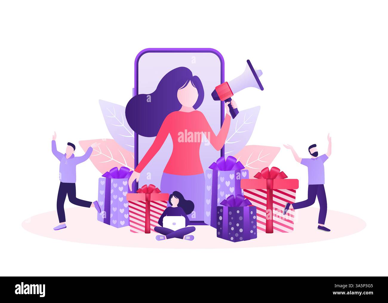 Empfehlen Sie einen Freund. Banner für das Design mobiler Apps. Vektorgrafik des Smartphones. Vektorillustration einladen. Stock Vektor