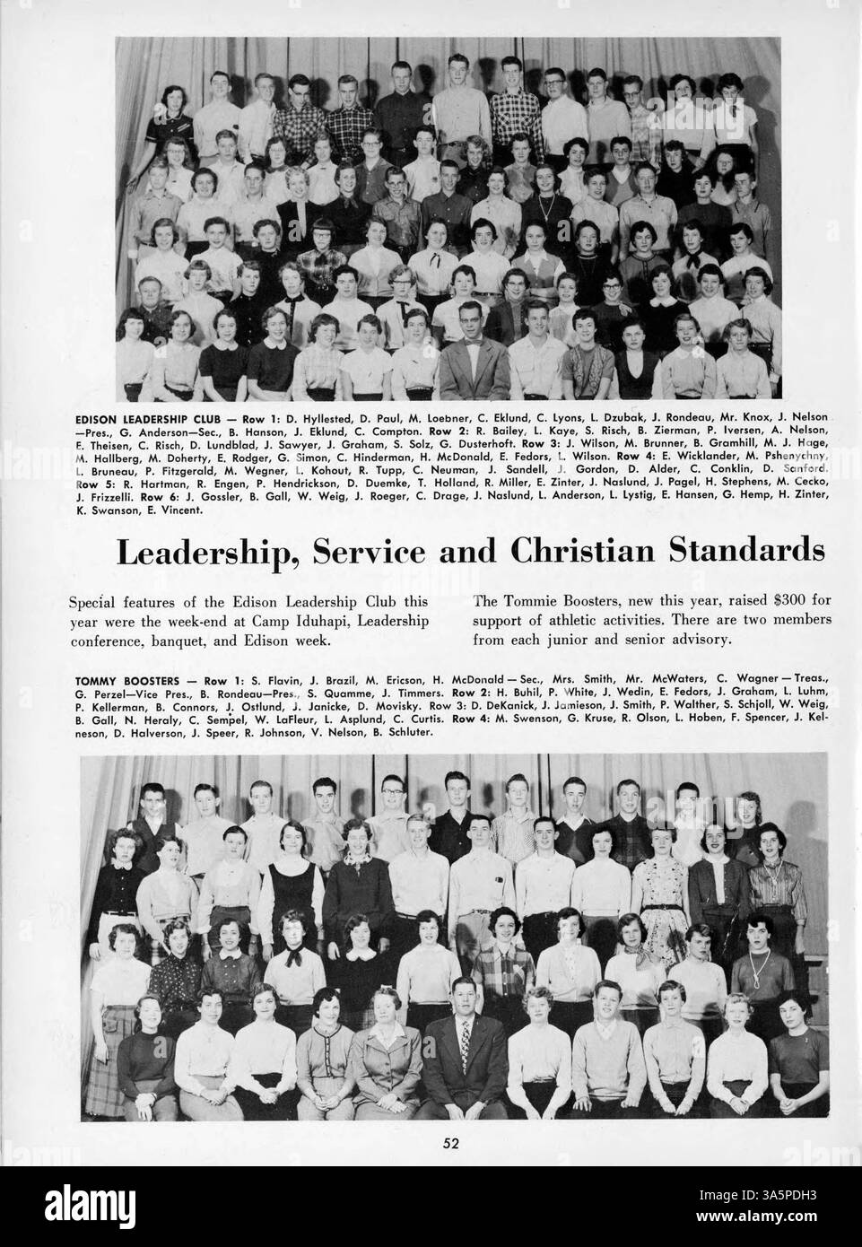 Das Jahrbuch „The Wizard for 1955“ von der Edison High School zeigt das Schuljahr 1954-1955 mit Sportarten, Lehrveranstaltungen, Schulveranstaltungen und Schülerleistungen. Stockfoto