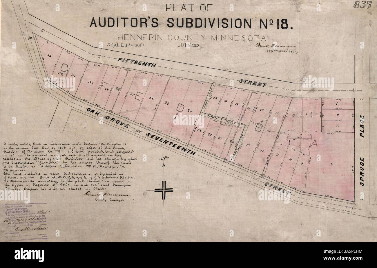 Auditor's Subdivision No. 18 ist ein historisches Gebiet innerhalb von Minneapolis, das von frühzeitiger Stadtentwicklung geprägt ist. Stockfoto
