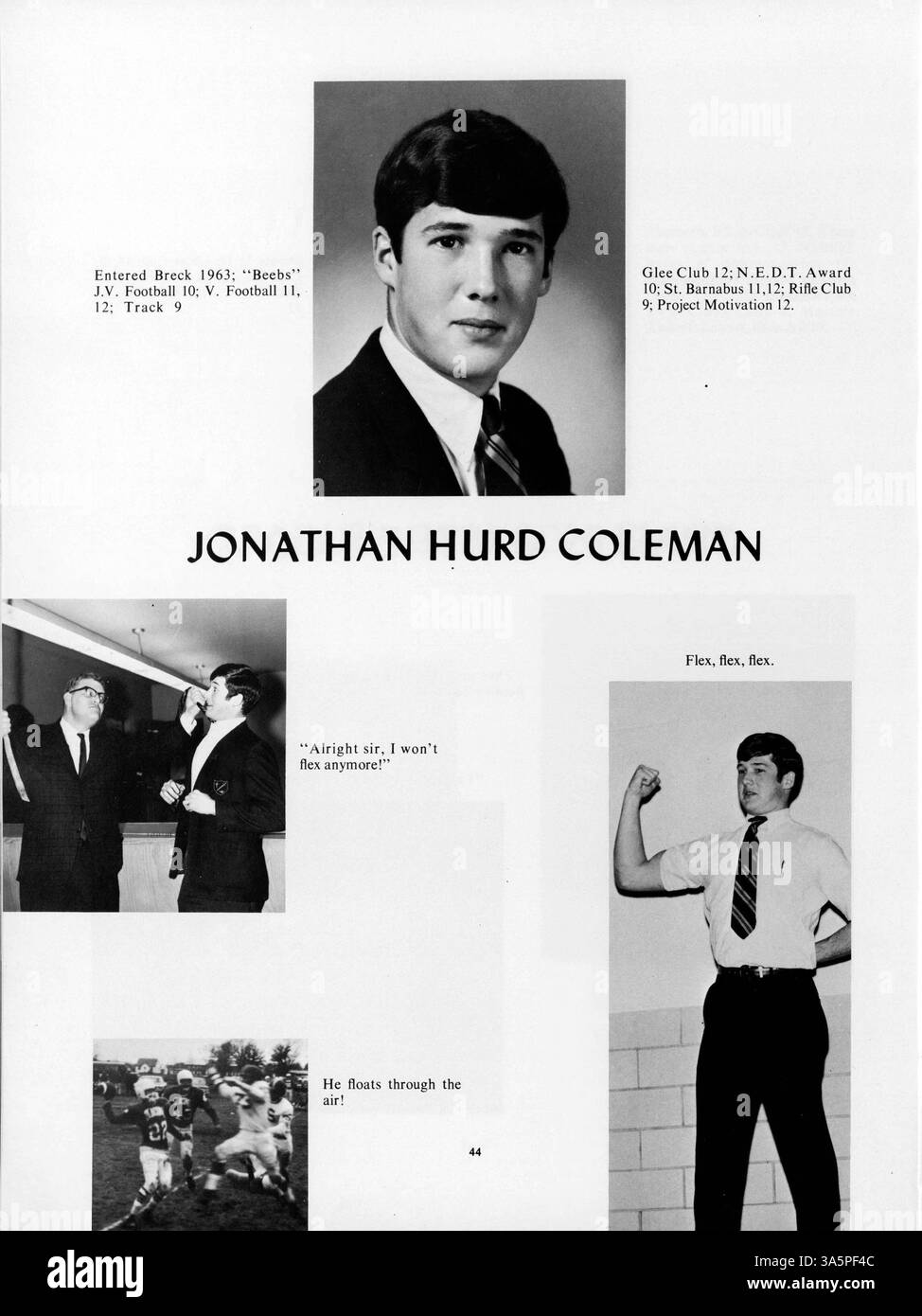 Dieses Mustang Jahrbuch 1968 dokumentiert die Aktivitäten von Schülern, Sportveranstaltungen, Vereine und die Beiträge von Lehrkräften an der Breck School für das Schuljahr 1967-1968. Stockfoto