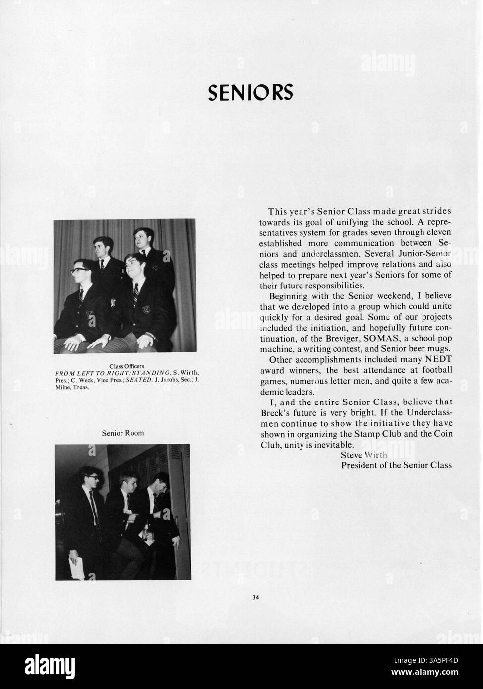 Das Mustang Yearbook 1968 der Breck School dokumentiert das akademische, sportliche und außerschulische Leben der Schüler während des Schuljahres 1967-1968. Stockfoto