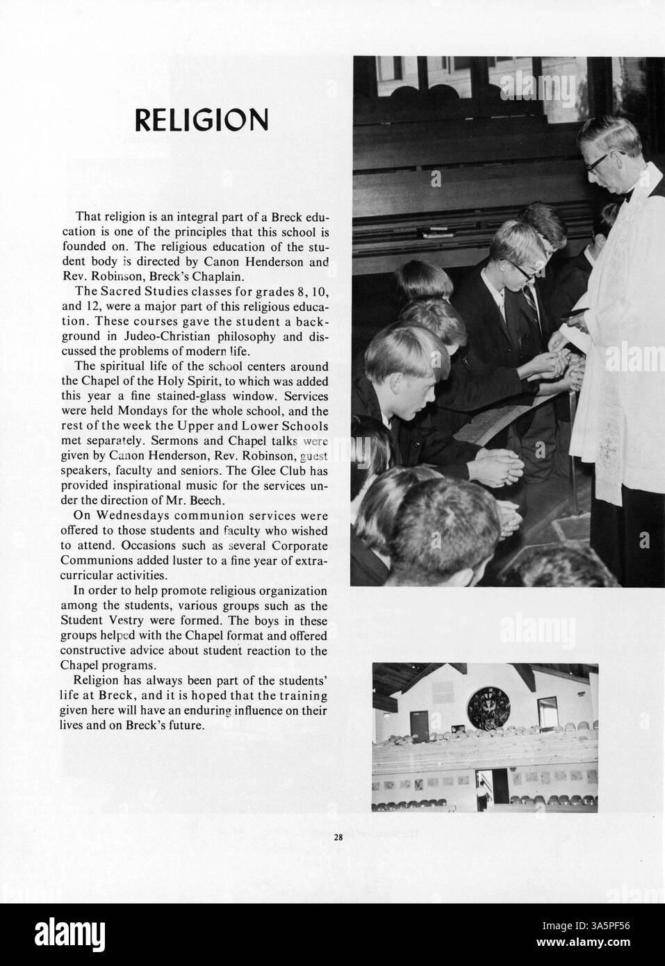 Die Ausgabe 1968 des Mustang Yearbook zeigt das Leben der Schüler, die Leichtathletik, die Vereine und die Beteiligung der Fakultät an der Breck School während des Schuljahres 1967-1968. Stockfoto