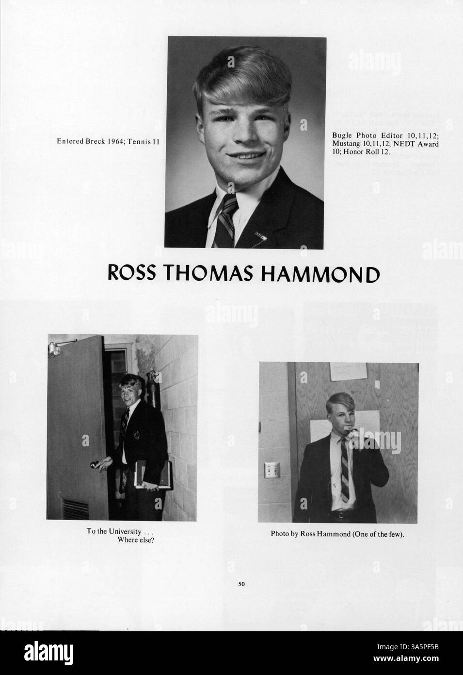 Die Ausgabe 1968 des Mustang Yearbook dokumentiert die Leichtathletik der Breck School, die Studentenclubs, die Lehrkräfte und die wichtigsten Veranstaltungen des Schuljahres 1967-1968. Stockfoto