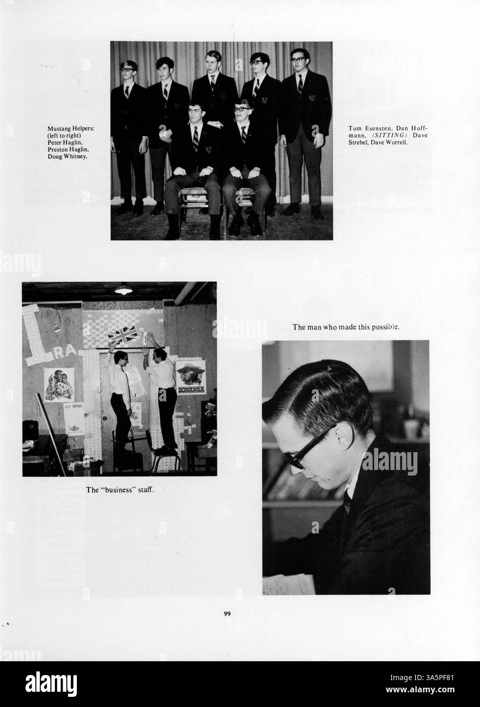 Das Mustang Yearbook 1968 der Breck School zeigt die wichtigsten Momente, das Leben der Schüler, die Lehrkräfte, die Leichtathletik und die Schulveranstaltungen des akademischen Jahres 1967-1968. Stockfoto