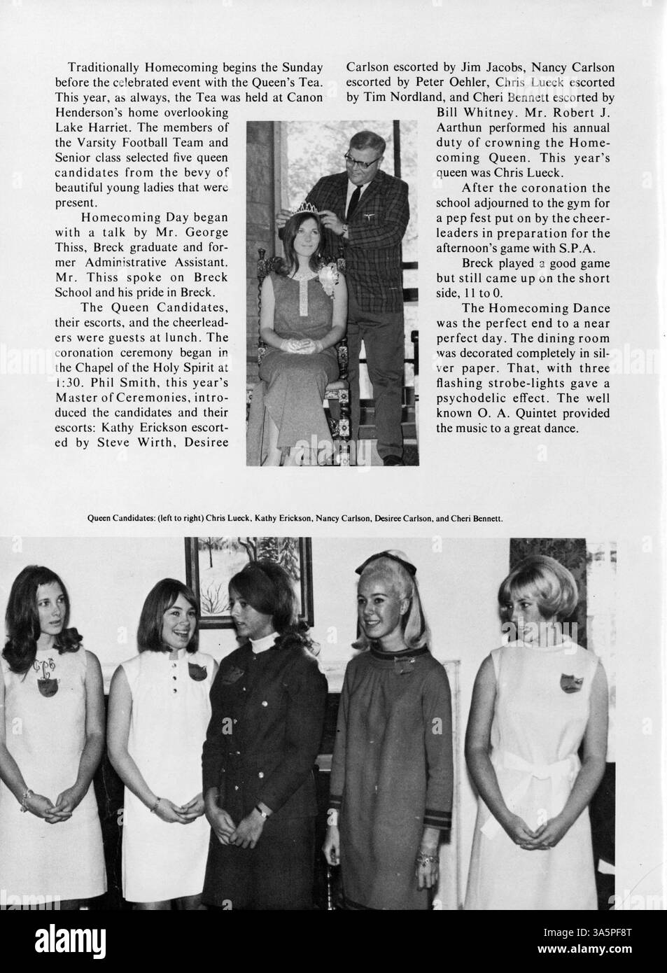 Das Mustang Yearbook 1968 bietet eine Momentaufnahme der wichtigsten akademischen, sportlichen und außerschulischen Veranstaltungen der Breck School aus dem Schuljahr 1967-1968. Stockfoto