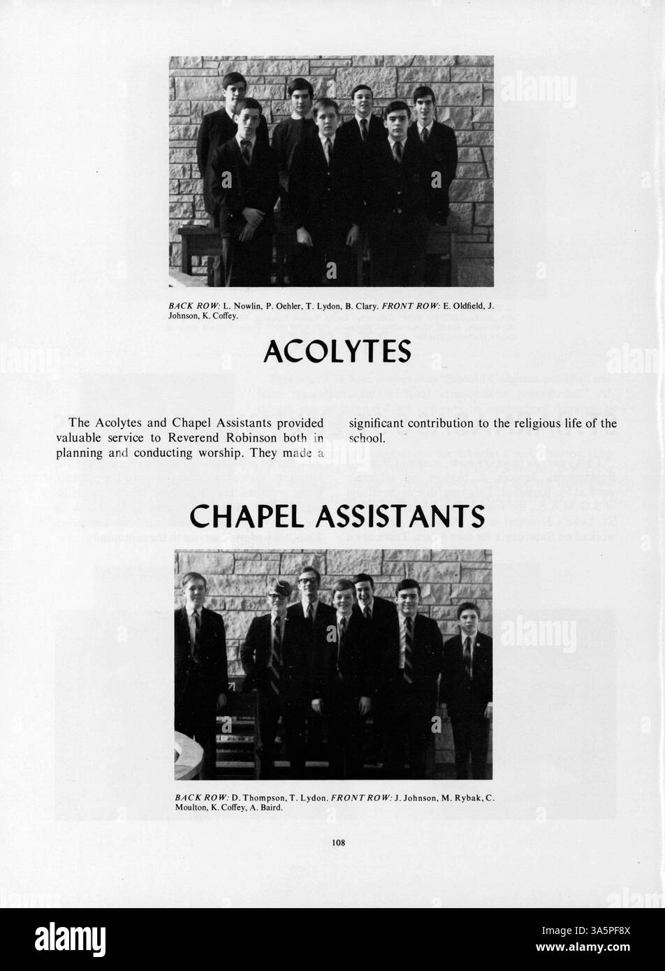 Das Mustang Yearbook 1968 beleuchtet die Leistungen der Schüler, Leichtathletik, Vereine und wichtige Veranstaltungen an der Breck School während des Schuljahres 1967-1968. Stockfoto