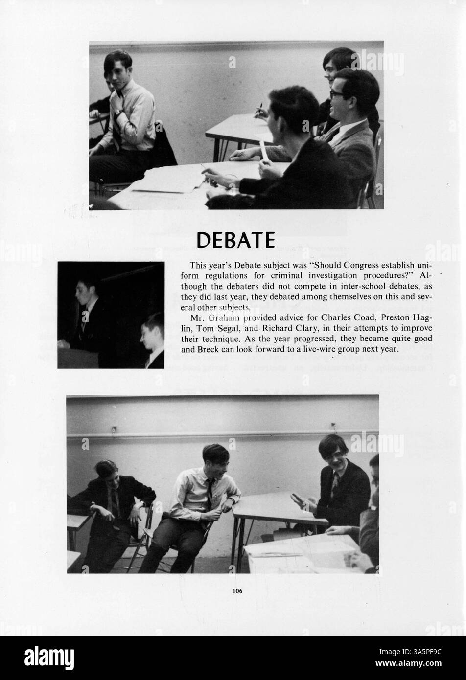 Diese Ausgabe des Mustang Jahrbuchs 1968 dokumentiert die Leichtathletik, Vereine, Lehrkräfte und bedeutende Schülerveranstaltungen der Breck School während des Schuljahres 1967-1968. Stockfoto