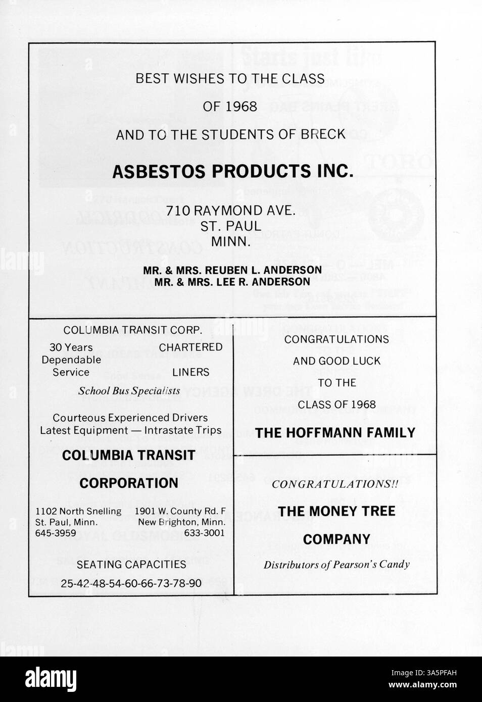 Das Mustang Jahrbuch 1968 der Breck School dokumentiert die Höhepunkte der Schüleraktivitäten, der Leichtathletik und der akademischen Leistungen des Schuljahres 1967-1968. Stockfoto
