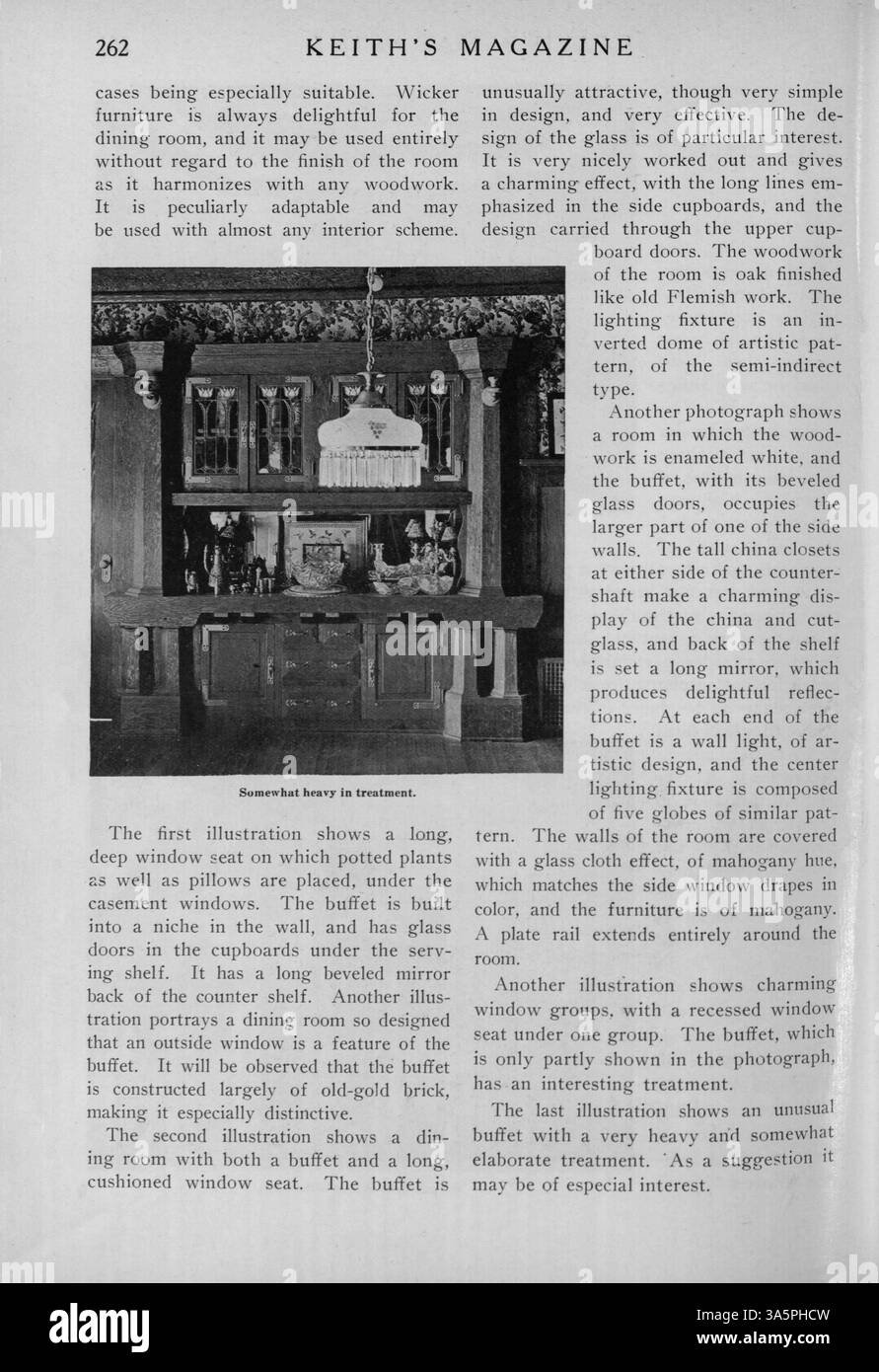 Keith’s Magazine, eine Publikation von Max L. Keith aus dem Jahr 1916, bietet eine monatliche Serie mit Hausentwürfen, Grundrissen und Baukosten. Das Magazin erforscht architektonische Trends der Zeit, einschließlich Wohn- und Geschäftsdesigns. Es bietet auch Tipps für Landschaftsgestaltung und Innenarchitektur sowie Werbung für Baumaterialien und Wohnmöbel. Zu den Themen gehören Entwürfe für Schulen und Kirchen. Stockfoto