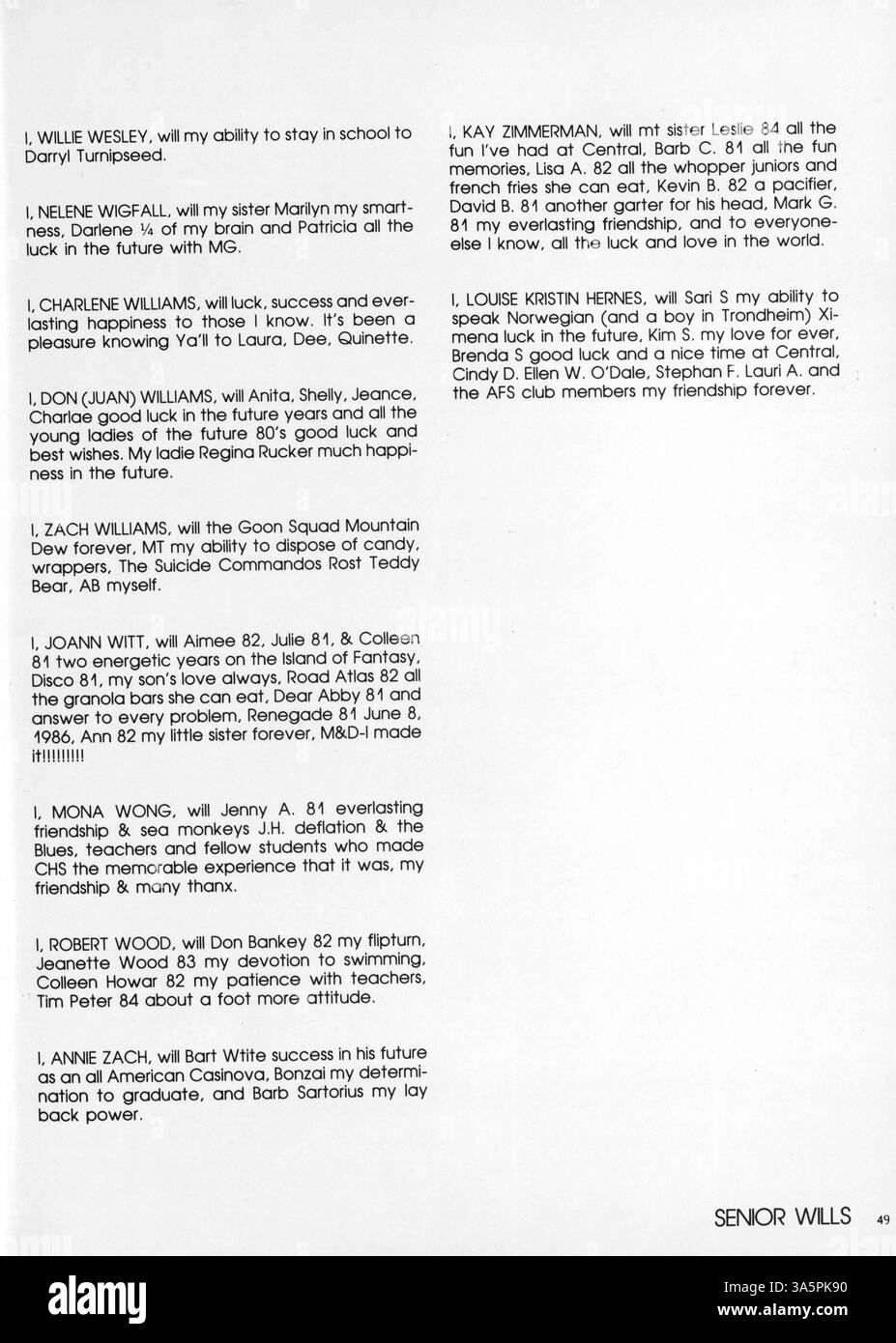 Dieses Jahrbuch dokumentiert die akademischen, sportlichen und außerschulischen Höhepunkte der Central High School im Schuljahr 1980-1981 mit Schülern, Lehrern und Clubs. Stockfoto